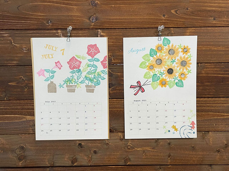 2023年7月1日(土)、クラフトカフェ「スタンプぽんぽん　夏の花カレンダー」